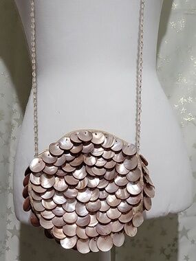 Vintage Round Mother-of-Pearl Shells Beaded Crossbody Bag - Ivory